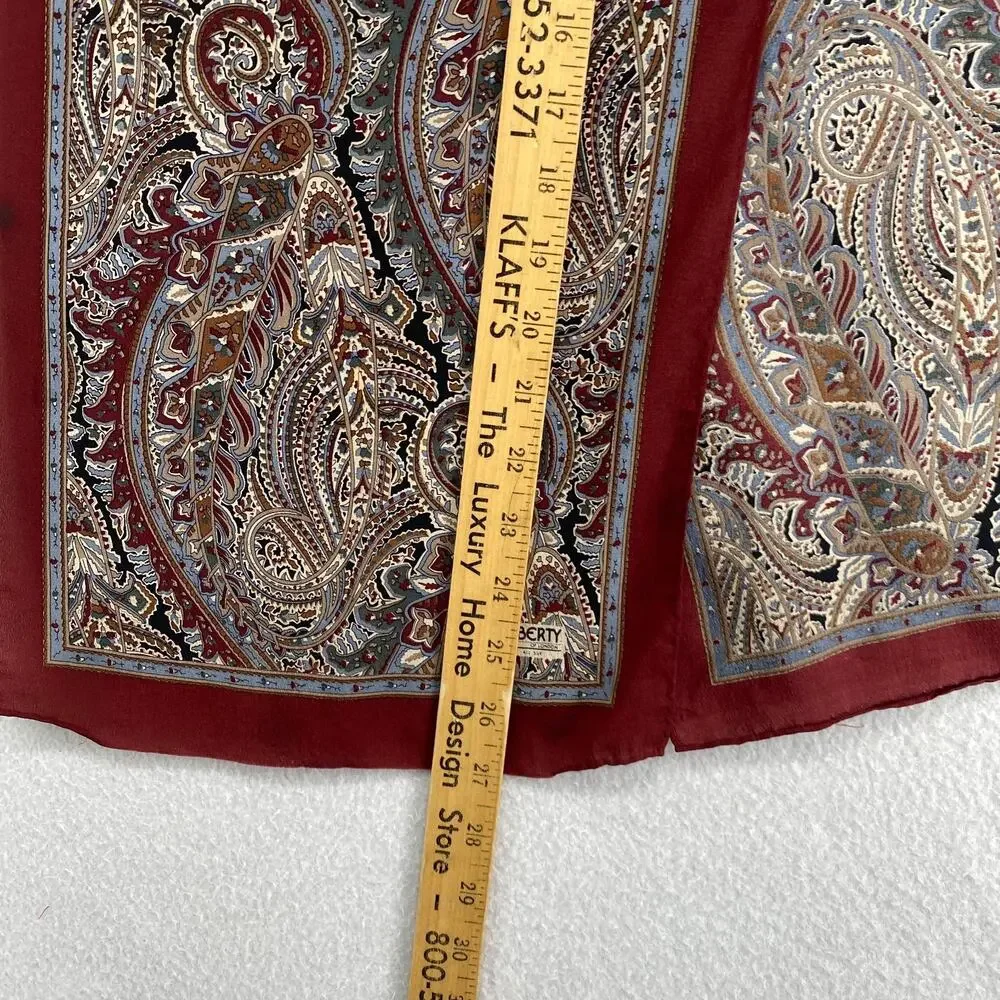 LIBERTY OF LONDON Scarf Silk Crepe Paisley Hand Rolled Rectangular Red VTG